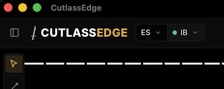 The top of a chart: the ticker box reads ES, with IB and a green dot beside it.